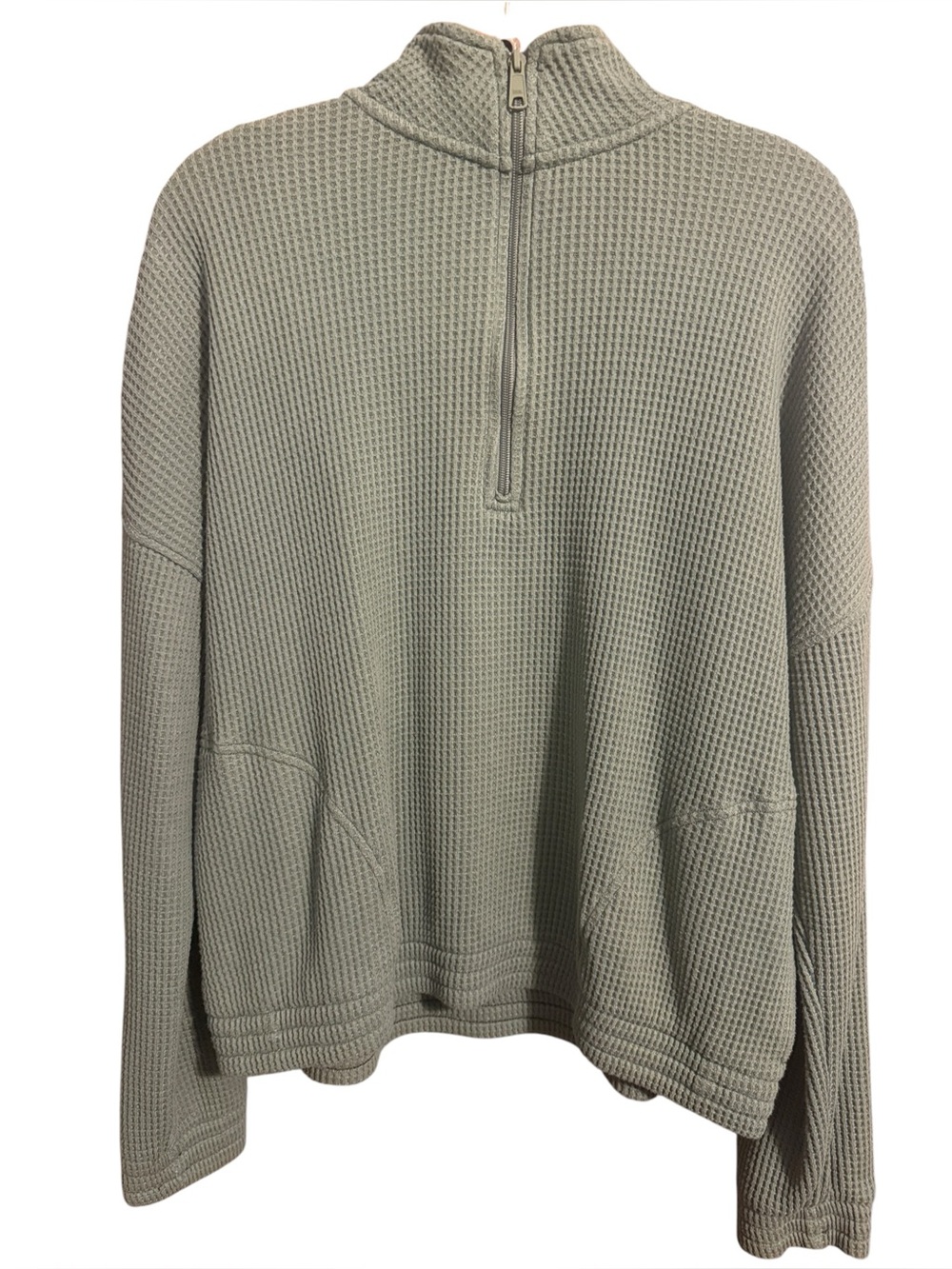 Aerie Women's Waffle Knit Pullover Green Quarter Zip Size Large EUC